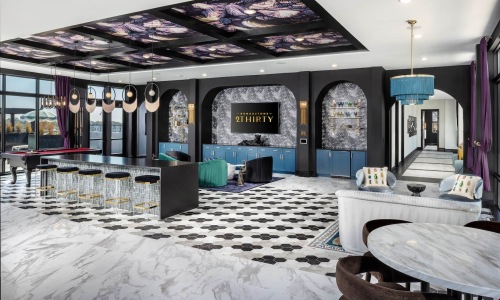 Broadstone 2Thirty Modern resident lounge with geometric tile flooring