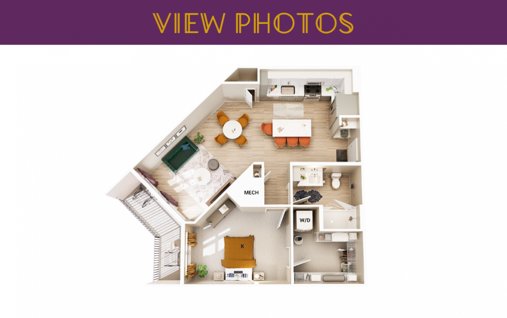 A2 - 1 bedroom floorplan layout with 1 bath and 808 square feet. (Scheme A)