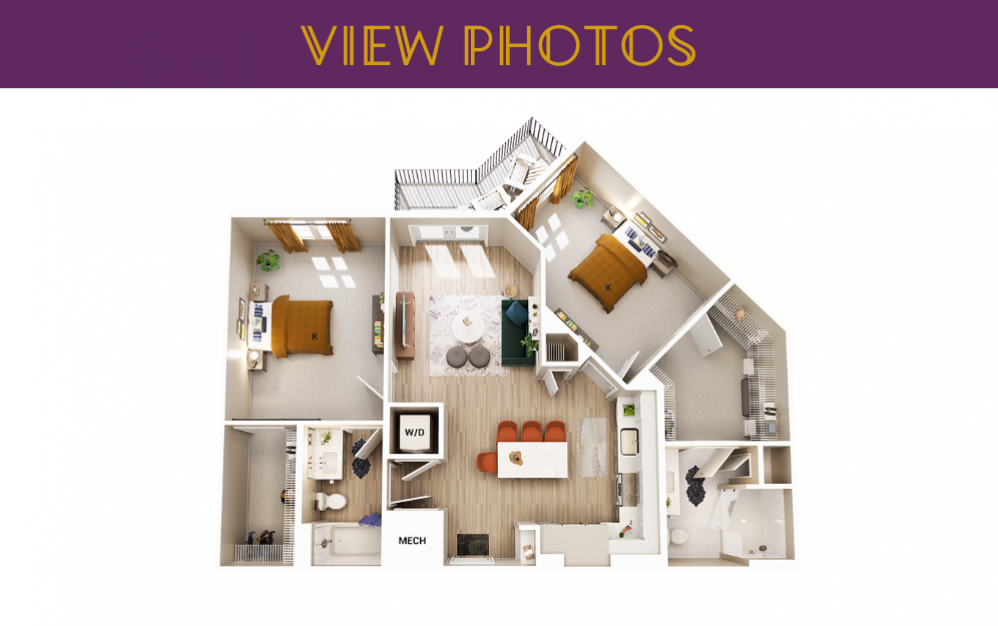 B3 - 2 bedroom floorplan layout with 2 baths and 1112 square feet. (Scheme A)